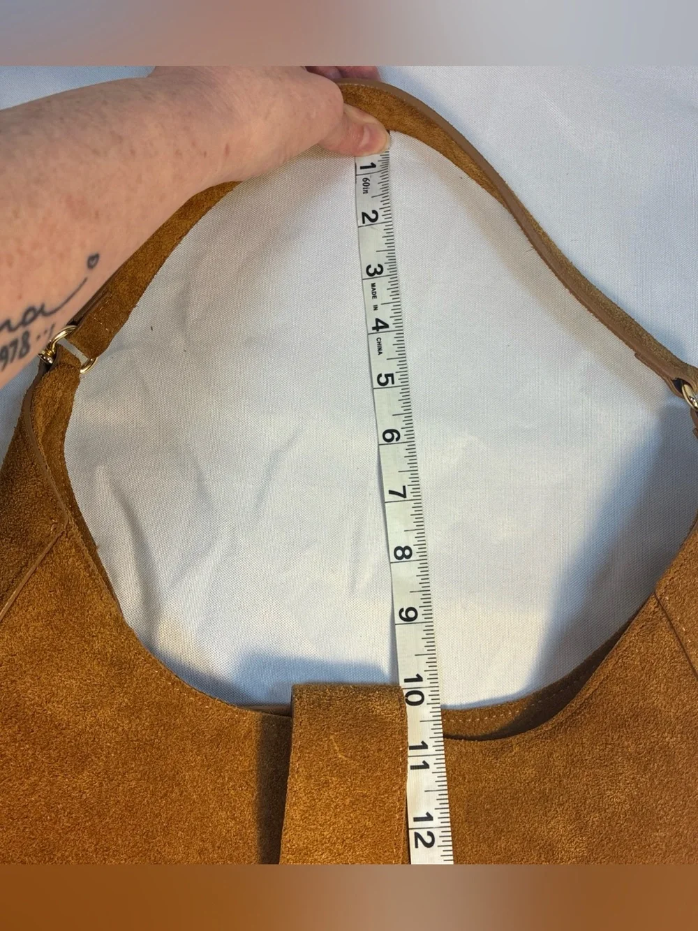 Italian Genuine Suede Leather Hobo Bag Tan Camel Shoulder Crossbody Handbag